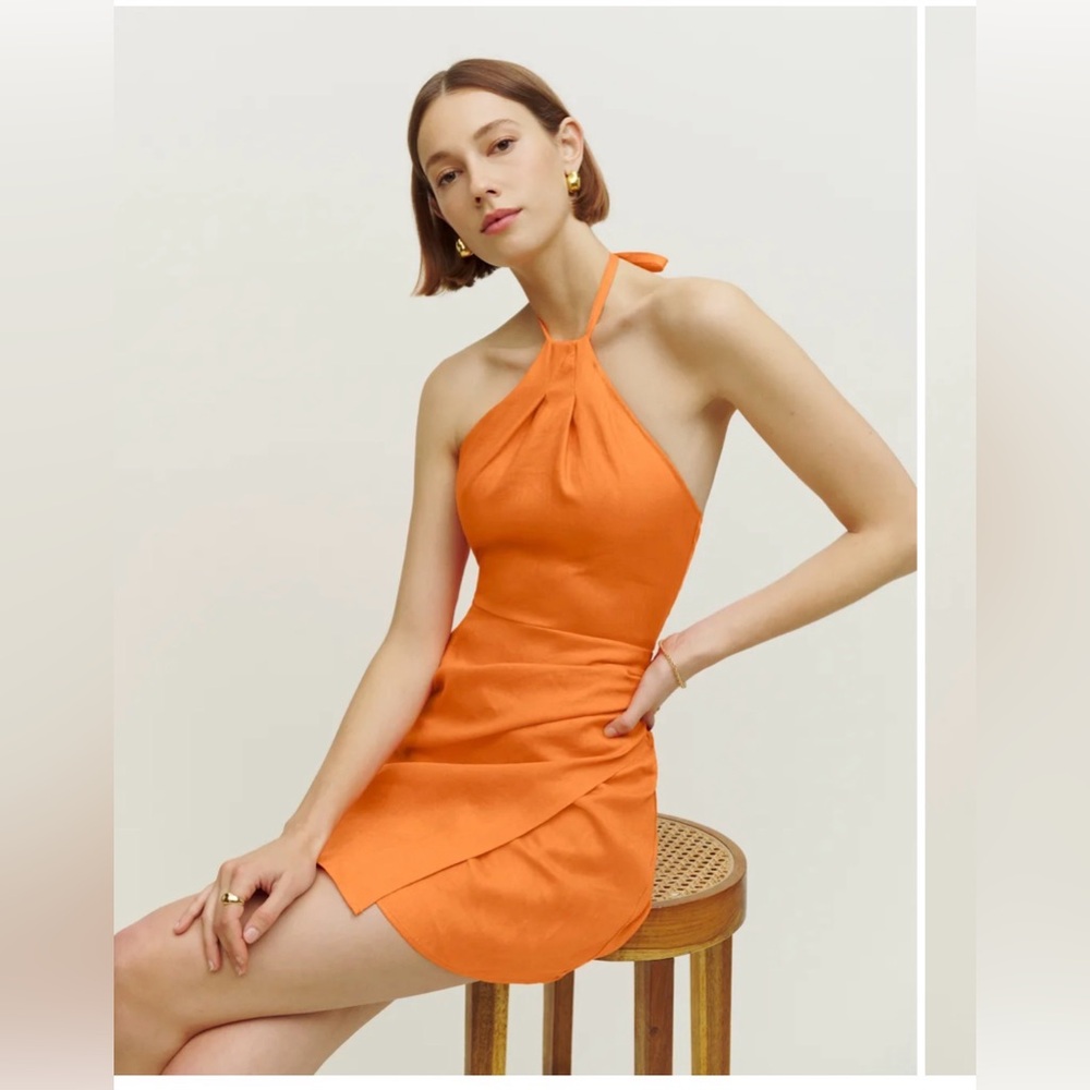 Reformation Dory Linen Dress Orange - Size 8